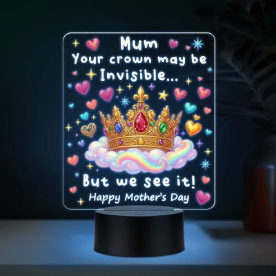 Mom Invisible Crown Quote Acrylic LED Lamp with UV Print – 7 Color Changing Night Light USB Powered Mothers Day Gift